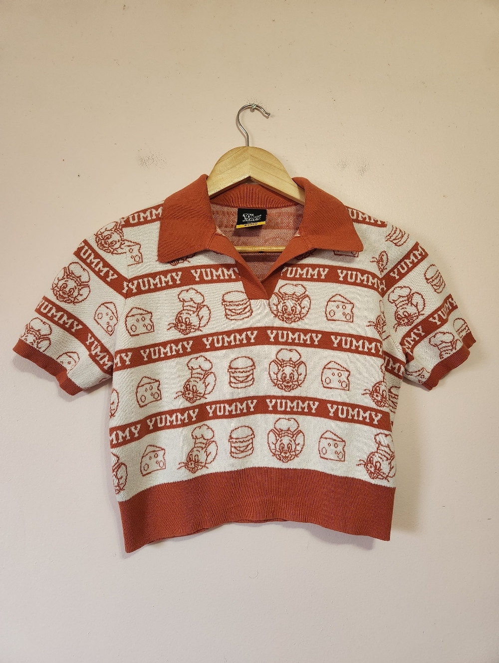 CACO x Tom & Jerry Knit Cropped Polo Shirt M Like New Rare Y2K Kidcore Cute Top
